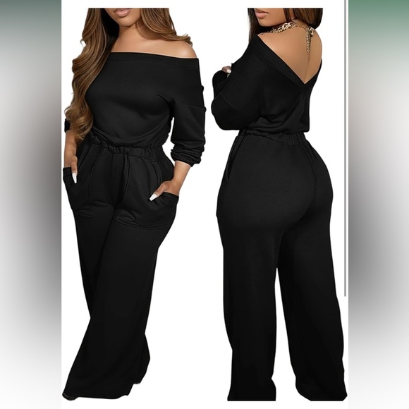CHICME Black Wide-Leg Long Sleeve Jumpsuit | Elastic Waist | Size M | NWOT - Picture 7 of 13